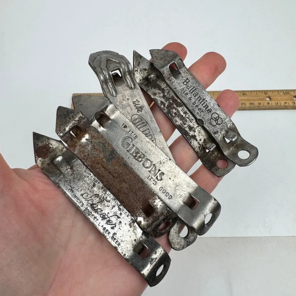 7 Vtg Mixed Advertisement Lot of Metal Can Bottle Openers Rusted Aged Man Cave